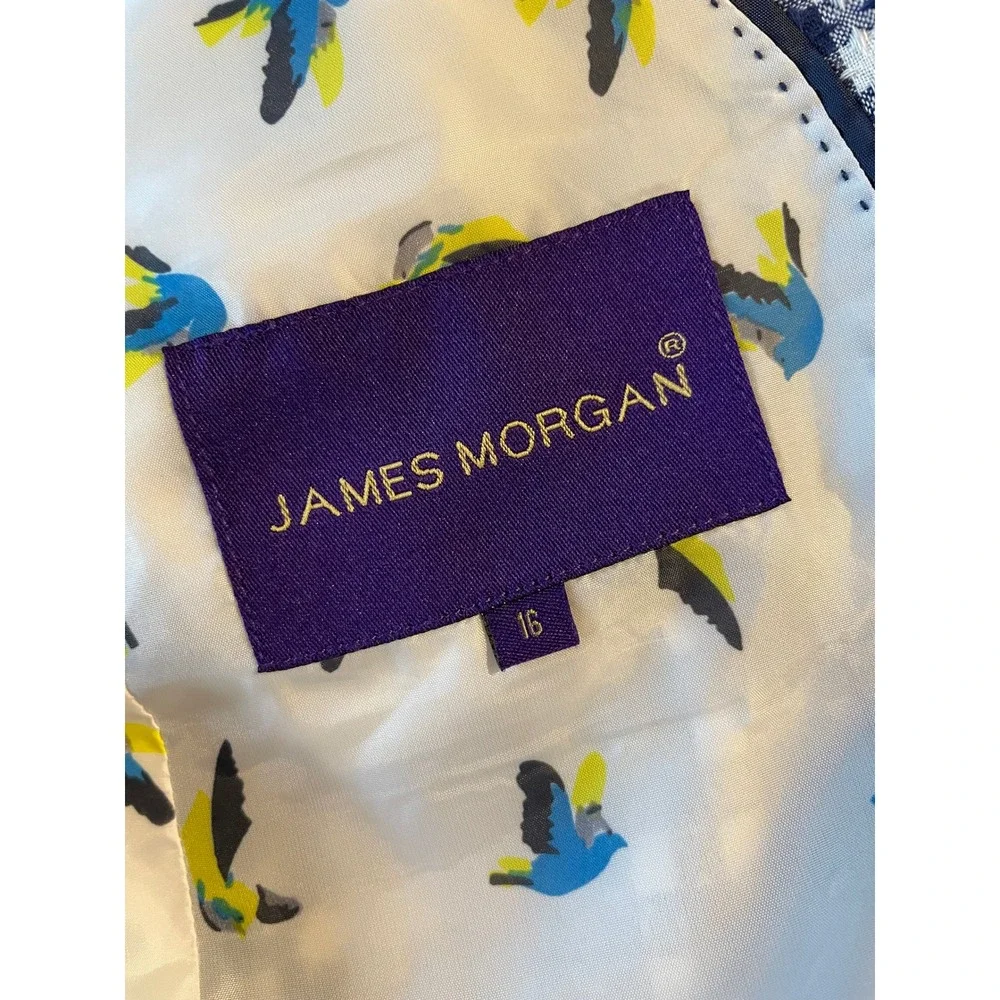 James Morgan Boys Gingham Blazer Size 16 Blue White Patch Pockets Elbow Patches